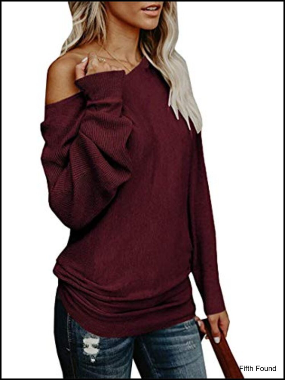Women's Off Shoulder Oversized Knit Sweater Batwing Long Sleeve Tunic Top